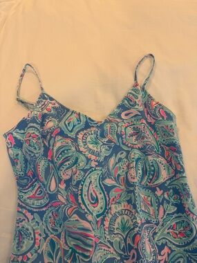 Lilly Pulitzer Blue Paisley Midi Dress with Pink & Mint Accents